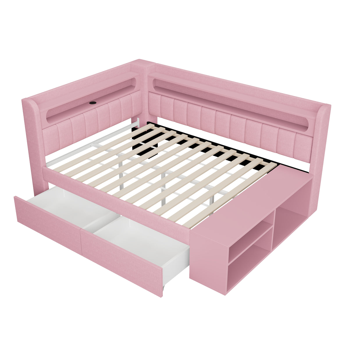 Upholstered Sofa Bed 90x200cm with Drawers & USB, Pink