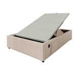Children's Upholstered Bed, 90x190 cm with Bookcase, Hydraulic Storage & USB-C, Single, Linen