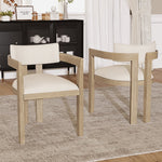 2 Solid Wood Dining Chairs Comfortable Modern Style Linen Fabric Natural Color