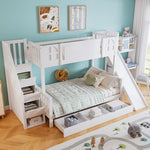 Bunk Bed, Children's with Slide, Drawers, Stairs & Lockers, Pine+MDF White