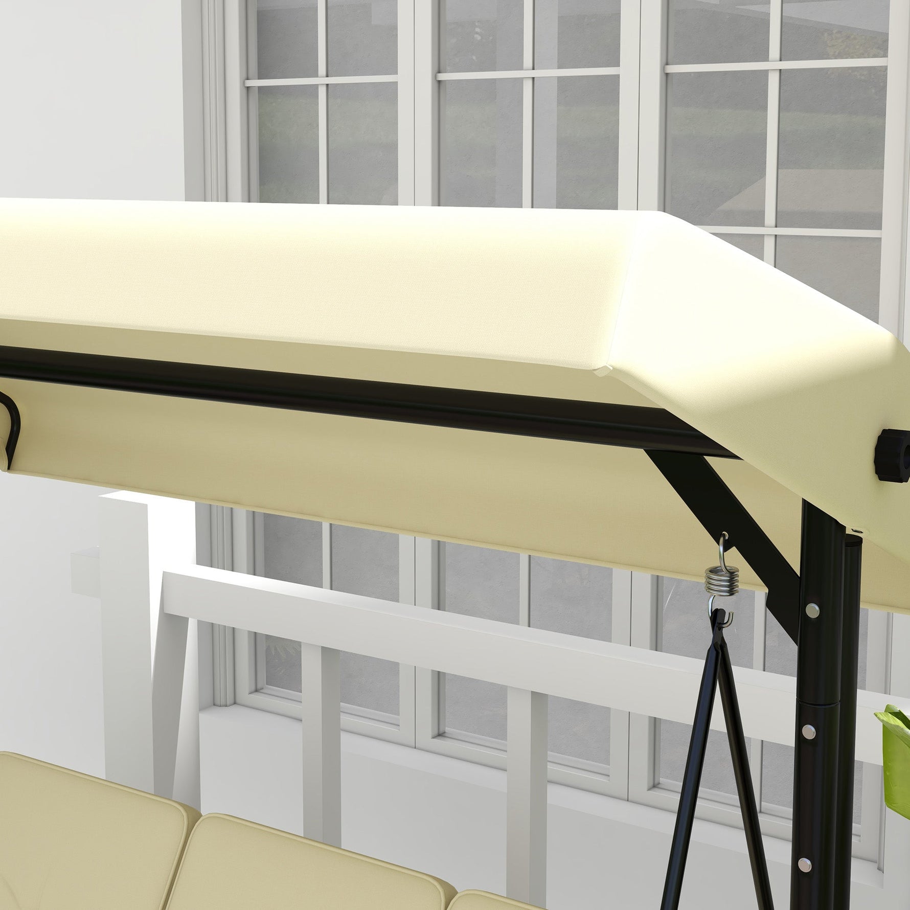Outsuuny Porch Swing, 2-in-1 Reclining 3-Seater with Adjustable Sunroof, 240 kg, Beige