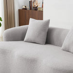 Curved Double Sofa, Compression Bedroom Couch with 2 Pillows and Round Arms, Light Grey