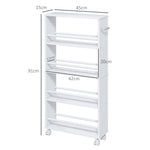 Rolling Trolley 4-Shelf Narrow Serving Storage 45x15x91cm White