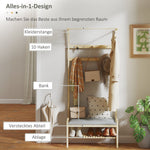 Coat Rack with Shoe Bench, Hooks, Shoe Rack, Seat Cushion, Bamboo, Natural