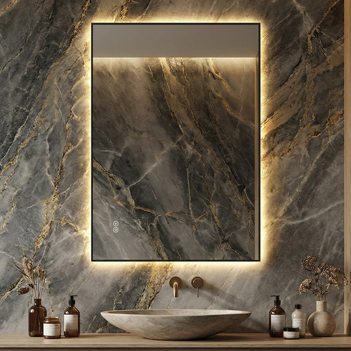LED Bathroom Mirror 50x70 cm Anti-Fog Dimmable Silver Glass