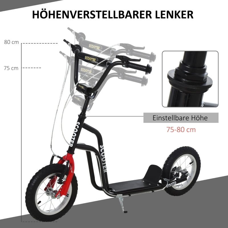Children's scooter, adjustable handlebar pneumatic tires 12 inches, black