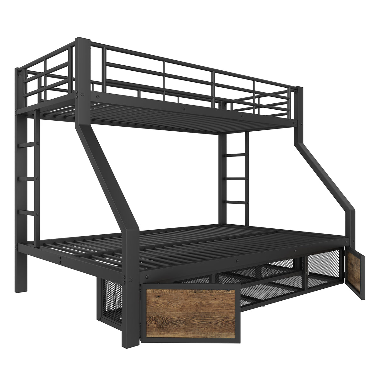 Children's Bunk Bed with Storage & Ladder 90x200/140x200 cm, Black