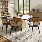 Dining Chairs Set of 6 Rattan Backrests Velvet Cushions Modern Style