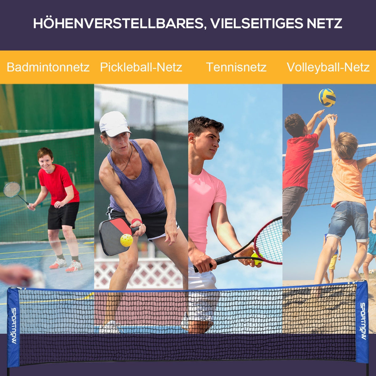 SPORTNOW Badminton Net Set, Foldable & Height-Adjustable for Indoor/Outdoor, Polyester