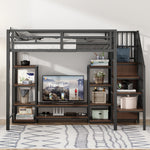 Loft Bed 90x200 with TV Stand, Power Outlet & Ladder, Black