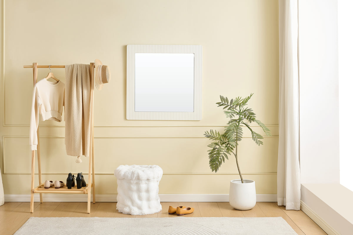 Square Wall Mirror 80x80cm Modern Design White Wood Look