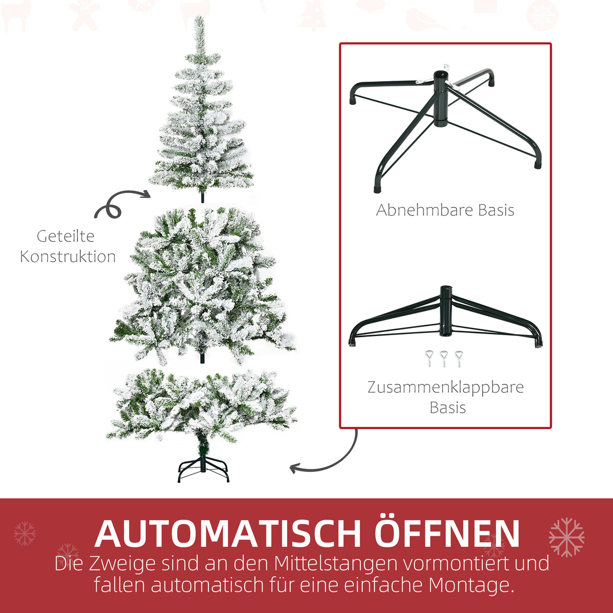 Artificial Christmas Tree - Snow Effect Hinged, Green/White