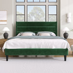 Upholstered Bed 140x200cm with Slatted Frame & Headboard, Velvet Dark Green