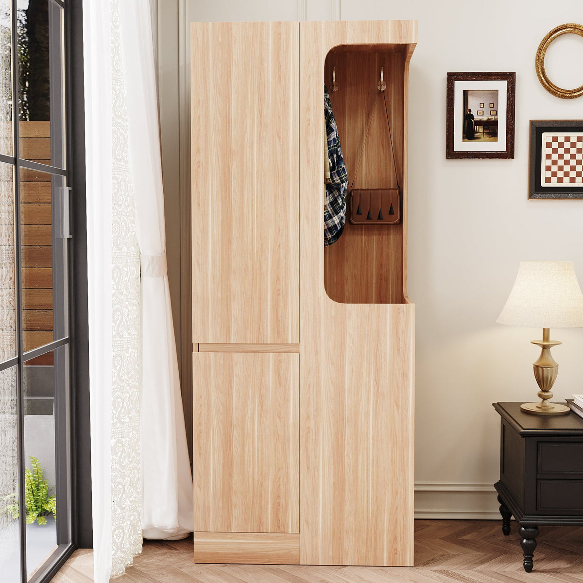 Wardrobe 70x40x170cm Drawers Single Door Open Storage - Wood Color