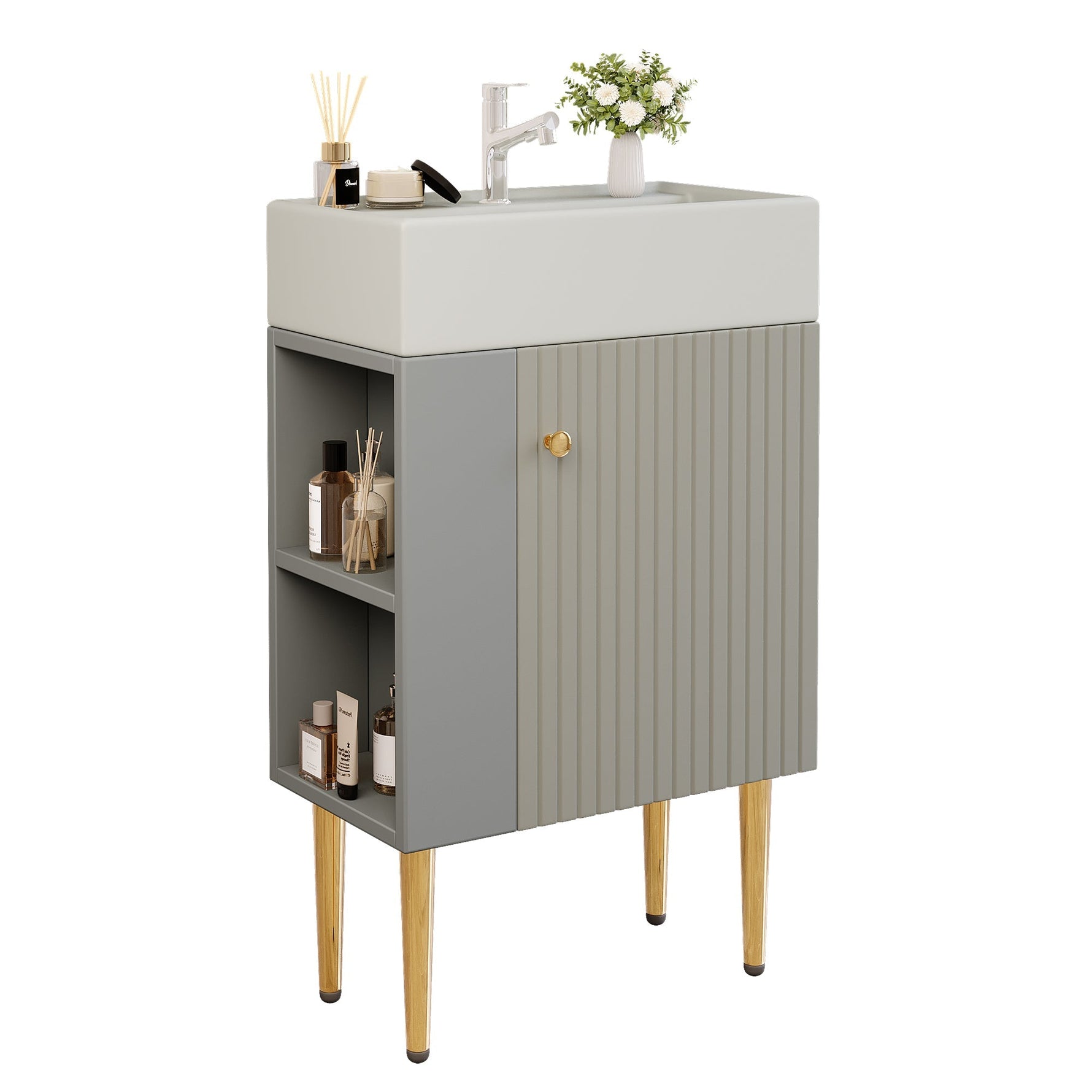 Bathroom Furniture Washbasin with Vanity Unit, 55 cm, Small Guest, Light Grey