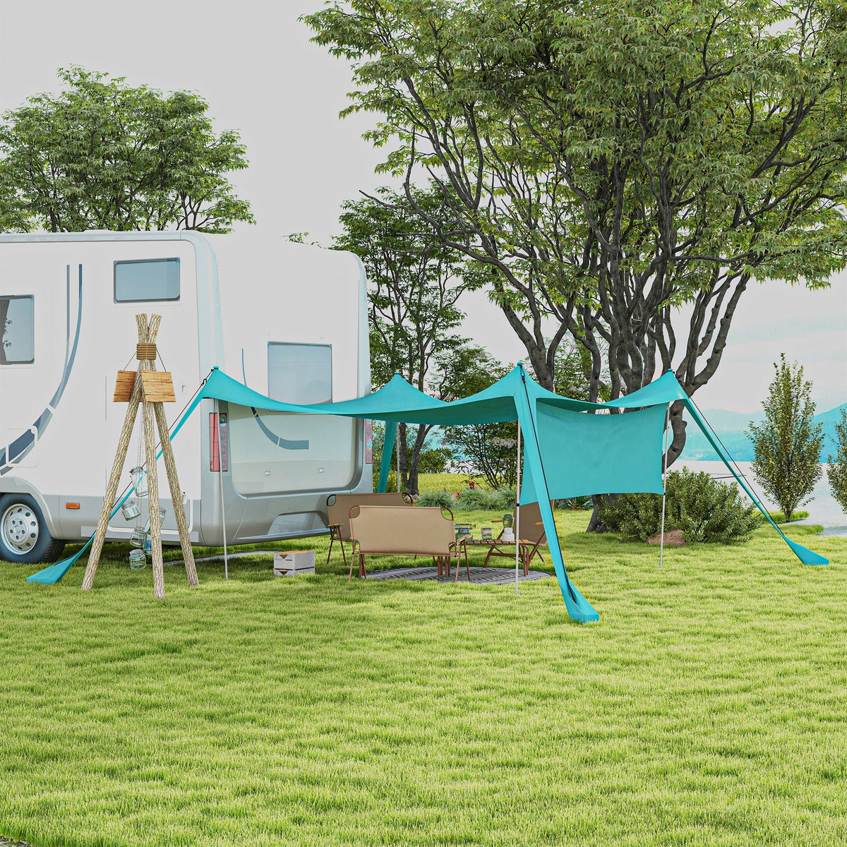 Sunshade Canopy, Waterproof 3x3x2m, Steel Poles, Fabric