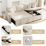 Modern L-shaped Sofa Bed with Storage, USB Charger, and Cushions, Beige