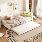 Daybed 90x200cm with Trundle, Storage & LED, Beige Linen