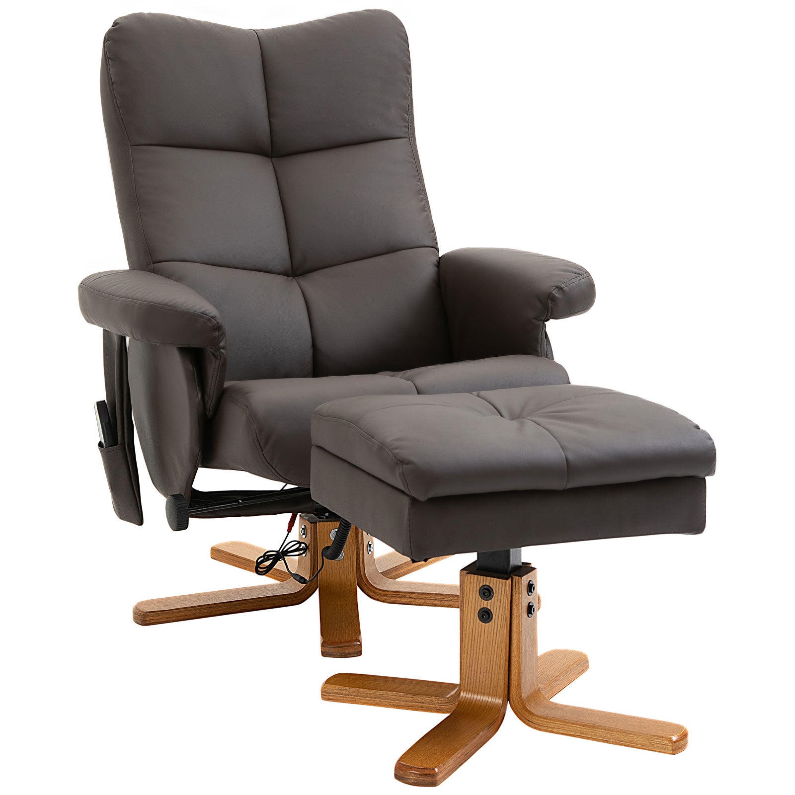 Recliner Chair, Massage TV with Footstool 145° Tilt, 10 Vibration Points, Faux Leather Brown