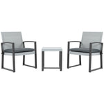 Rattan Seating Set, 3-Piece with Dining Table, Steel & Polyester, Black/Grey