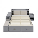 Solid wood combination bed 140*200cm, Storage Headboard, Drawers, Sofa Bench, grey