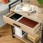 Side Table Serving Cart with Wheels, Drawer Storage, Natural Wood