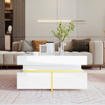 Coffee Table High-Gloss Drawers Gold Accents