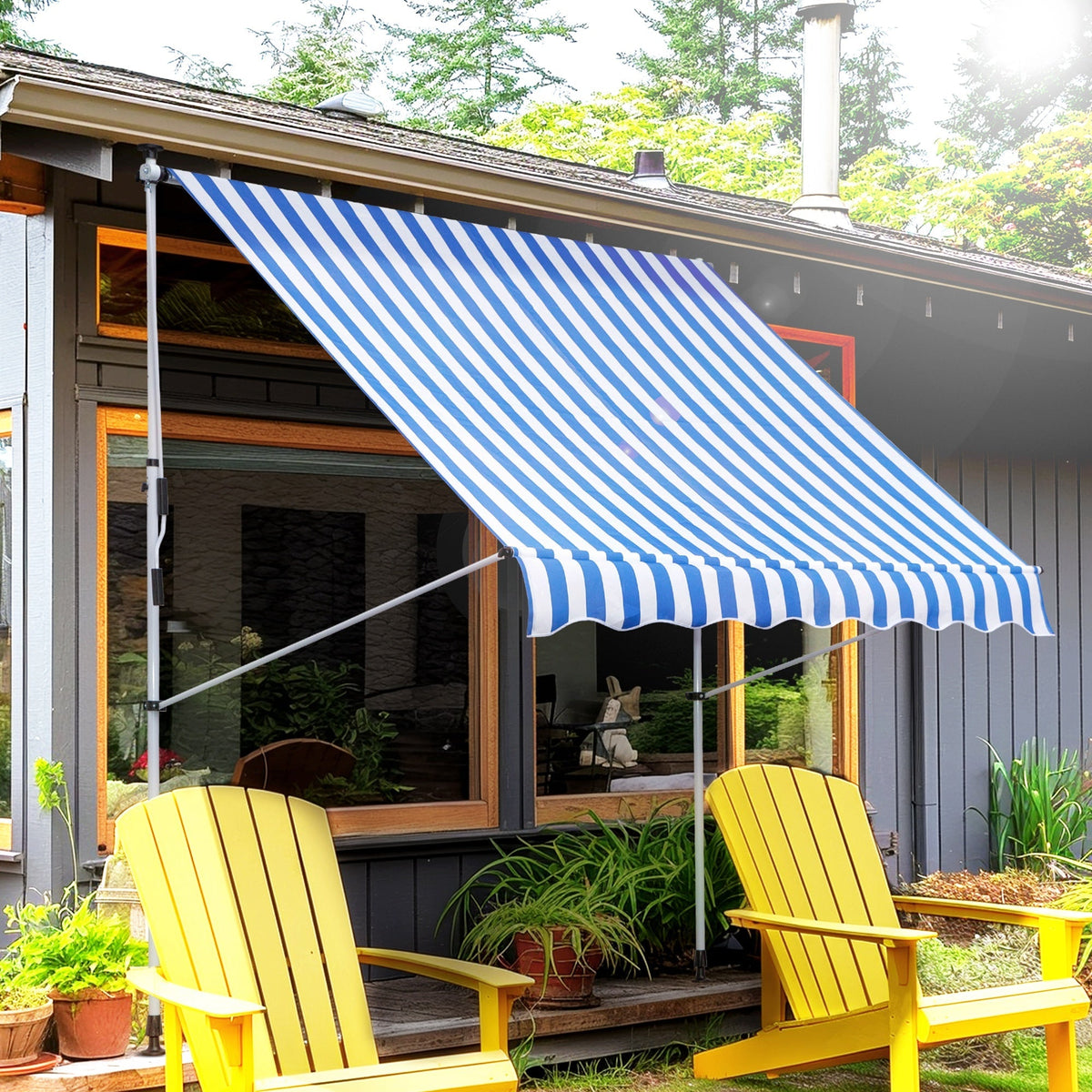 Folding Arm Awning Clamp-On Height Adjustable 200x150cm Aluminum Blue/White