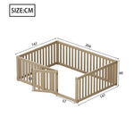Children's bed 140x200 wooden floor bed frame with fence and door, wood color