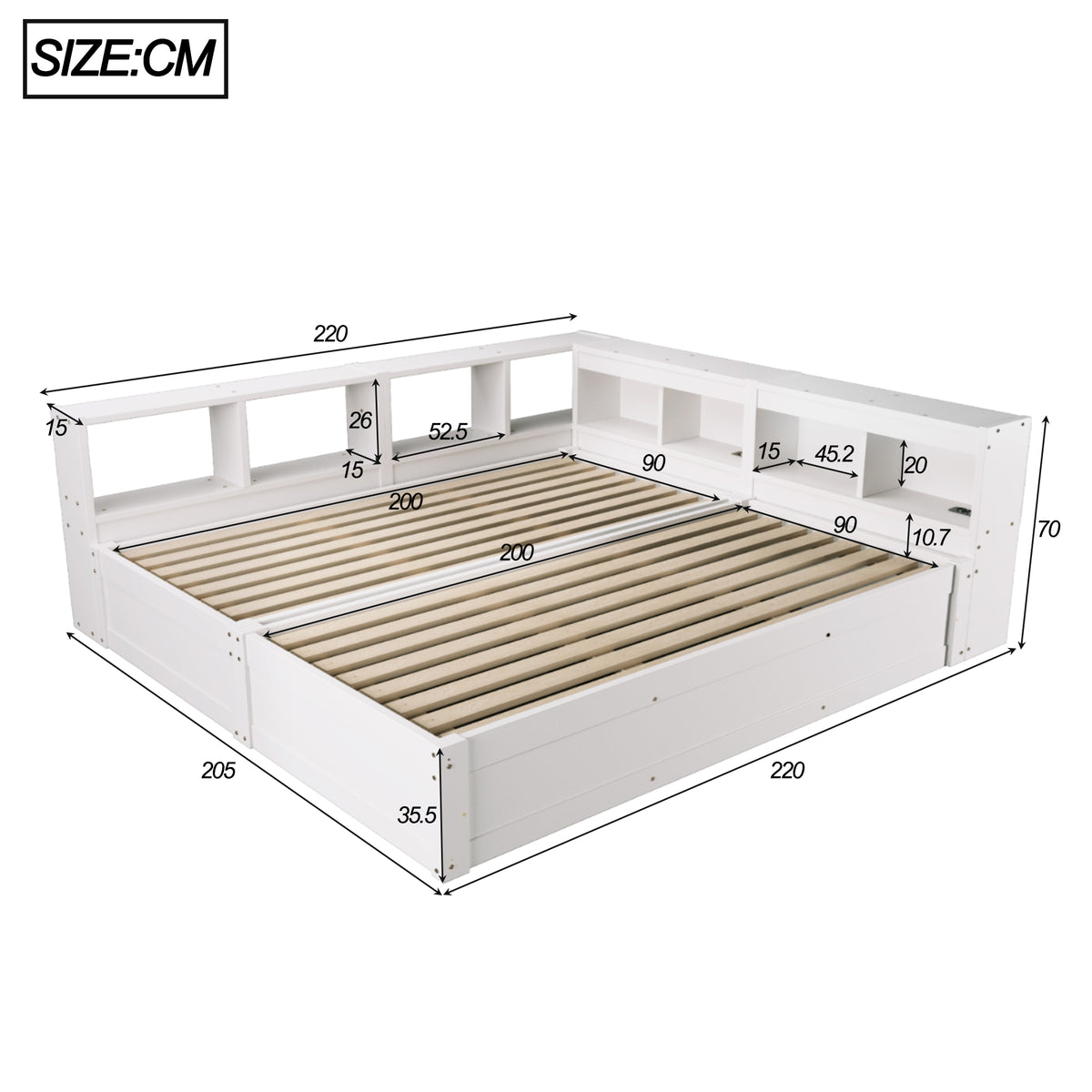 Multifunctional Sofa Bed 90/180x200cm with Storage & LED, White