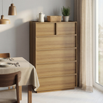 Chest of Drawers with 6 Drawers and Dressing Table, 80x48x127cm, Oak Color Wood