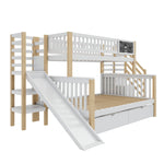 House Bunk Bed, Multifunctional Storage Slide Chalkboard 140x200cm & 90x200cm, White