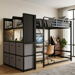 Loft Bed 120x200 cm with Storage & Charging, Black Metal