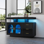 LED Sideboard Buffet Cabinet with 16-Color Lights and 3 Drawers, Black