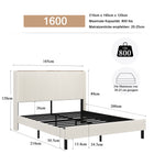 Bed Frame 160x200 Upholstered Platform Wing Edge Design Metal Slats Fabric