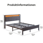 Bed Frame 140x200cm LED Headboard USB Charging - Metal Slats