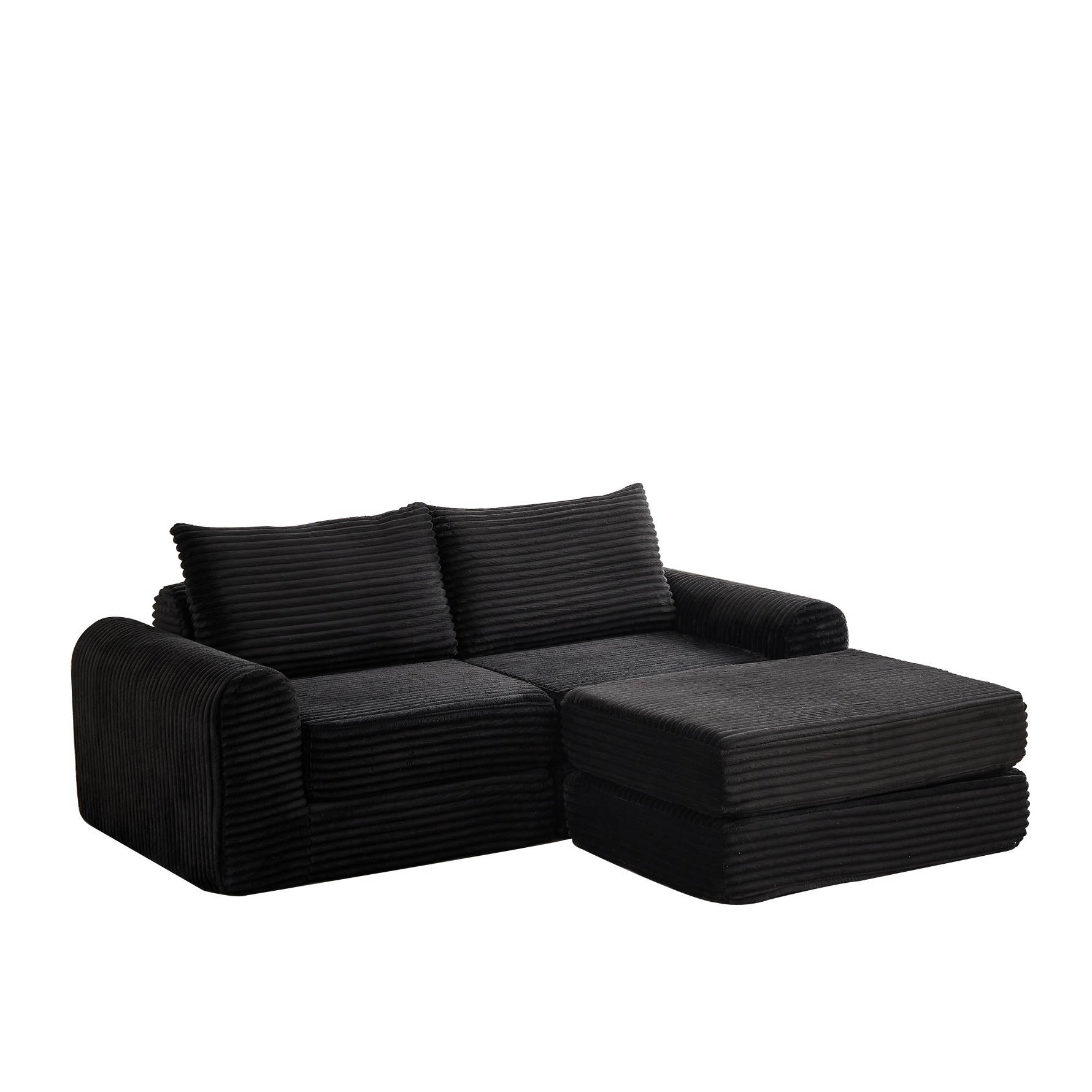 2-in-1 Sofa Bed with Two Pillows and Removable Footstool, Corduroy