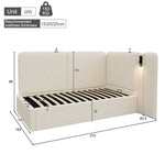 Daybed with Hydraulic Storage, USB Port and Reading Lamp, 90x200cm, Beige Boucle