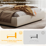Upholstered Double Bed 180x200cm with Slatted Base, Beige Bouclé