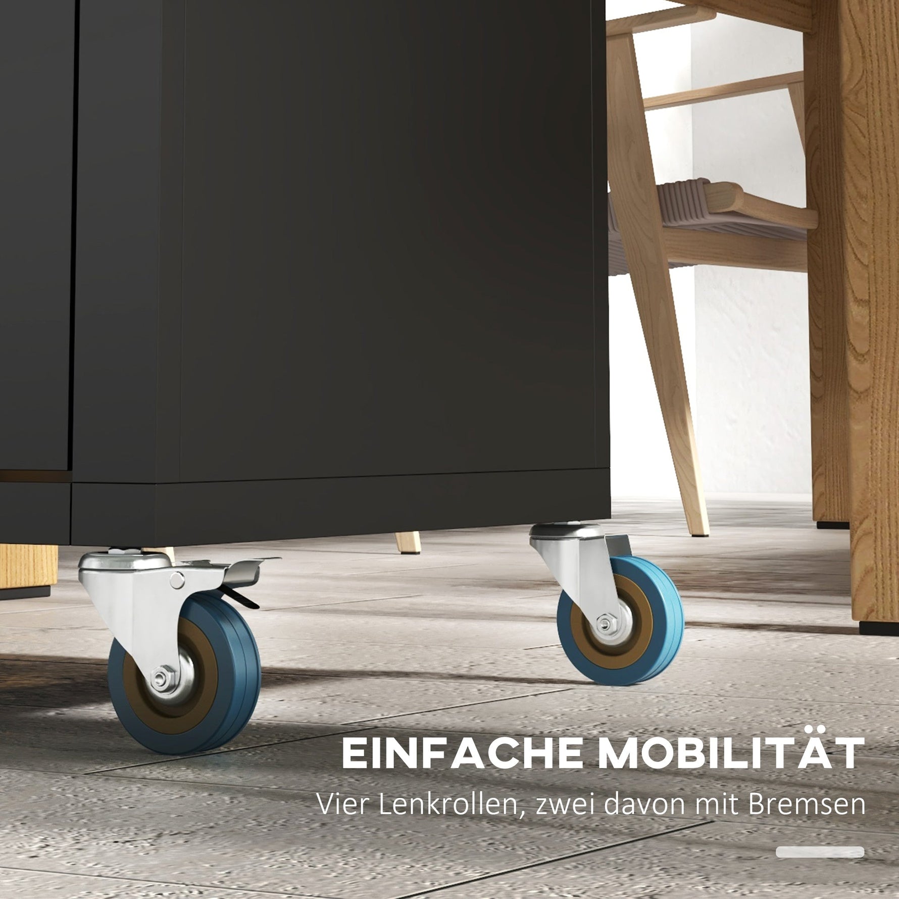 Kitchen Trolley Serving Cabinet with Wheels Hooks 86x50x86.5cm, Black Stainless Steel