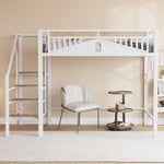 Metal Loft Bed 140x200cm with Ladder & Underbed Storage, White