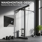 Rowing Machine, Wall-Mounted Cable Fitness Equipment for Home Gym, Black Steel