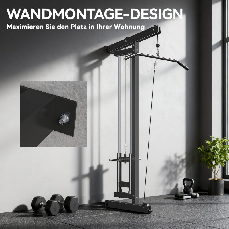 Rowing Machine, Wall-Mounted Cable Fitness Equipment for Home Gym, Black Steel