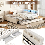 Daybed Sofa Bed 140x200cm Storage USB/Type-C LED 2 Drawers - Linen Beige