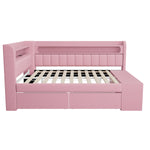 Upholstered Sofa Bed 90x200cm with Drawers & USB, Pink