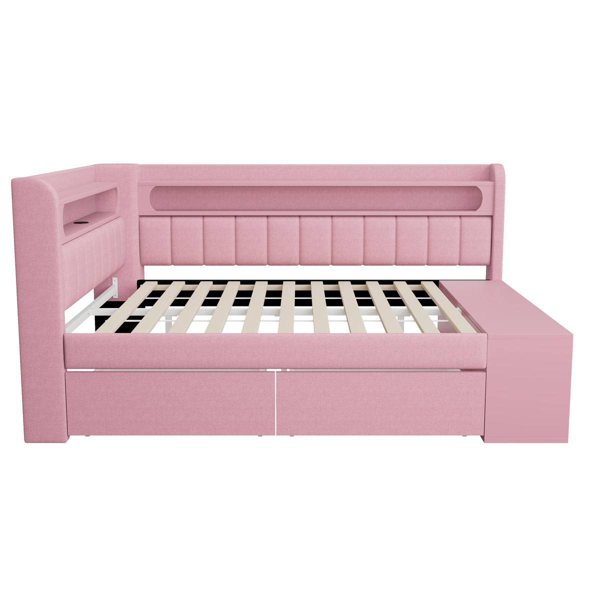 Upholstered Sofa Bed 90x200cm with Drawers & USB, Pink