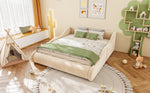 Upholstered Kids Bed 140x200 with Mattress & Rails in Beige Velvet