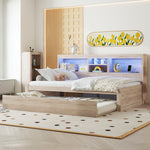 Daybed with Pull-Out Bed, LED Lights and USB Port, Natural Finish