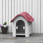 Outdoor Dog Kennel with Roof Hatch, Gate, Air Circulation, Red