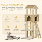 Cat Tree Large 130cm, Cat Cave & Play Balls, Khaki+Beige Chipboard Plush